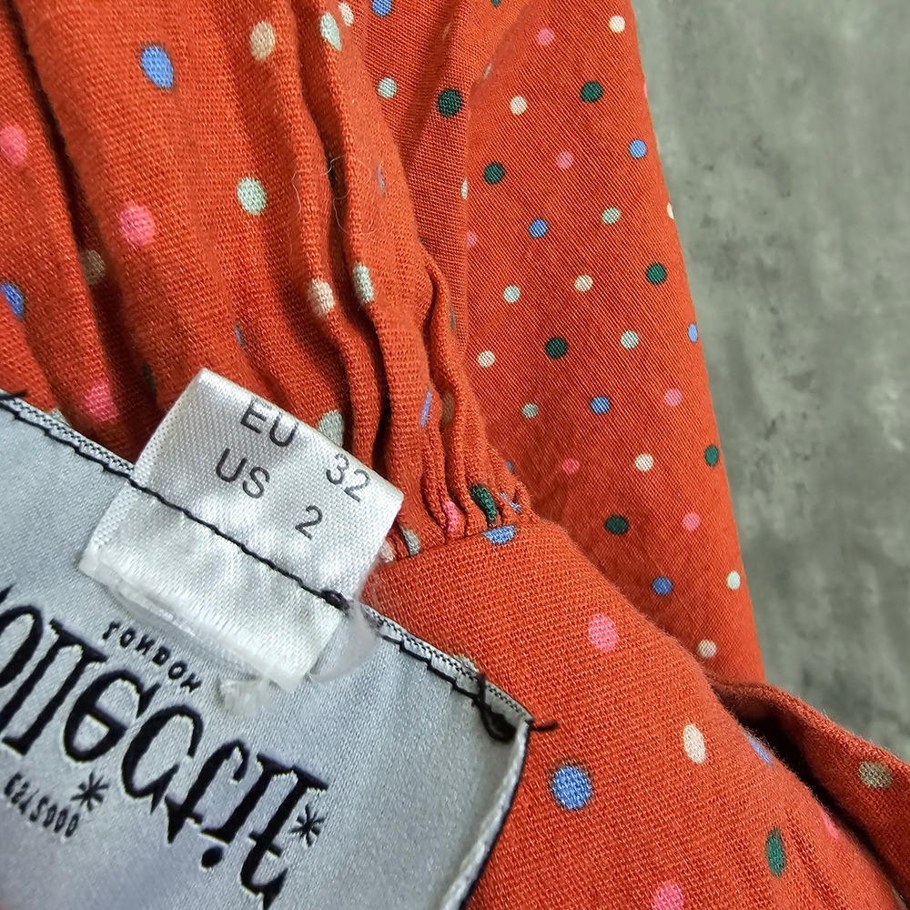 Collectif London Polka Dot Retro Sundress Orange Cotton Fit Flare Pinup XS - Picture 10 of 12